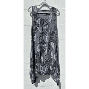 AG 25 Womens Dress Medium Gray Floral Linen Trapeze Midi Lagenlook Pockets ITALY